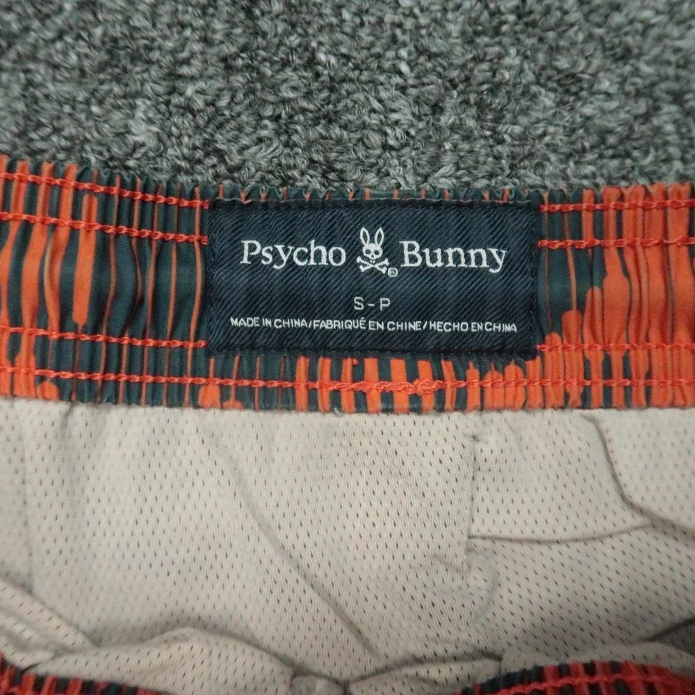 Psycho‎ Bunny Swim Trunks Mens Small Orange Gray Camo Lined Shorts